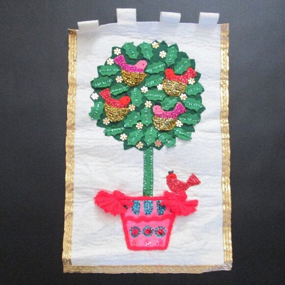 Bucilla Other - Vintage Finished Christmas Banner Felt Partridge Pear Tree Bucilla Mid Century